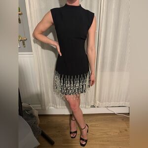 Elegant Black Mini Dress with Beaded Fringe from Odd Muse